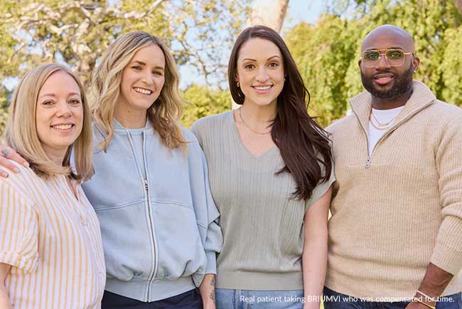 Four BRIUMVI® (ublituximab-xiiy) patients smiling